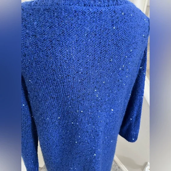 ANN KLEIN NWT $89 blue glitter knitted scoopneck hi-low sweater/dress XL - Picture 7 of 10